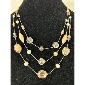 Silver Tone Triple Strand Beaded Necklace 18-22” w/Extender